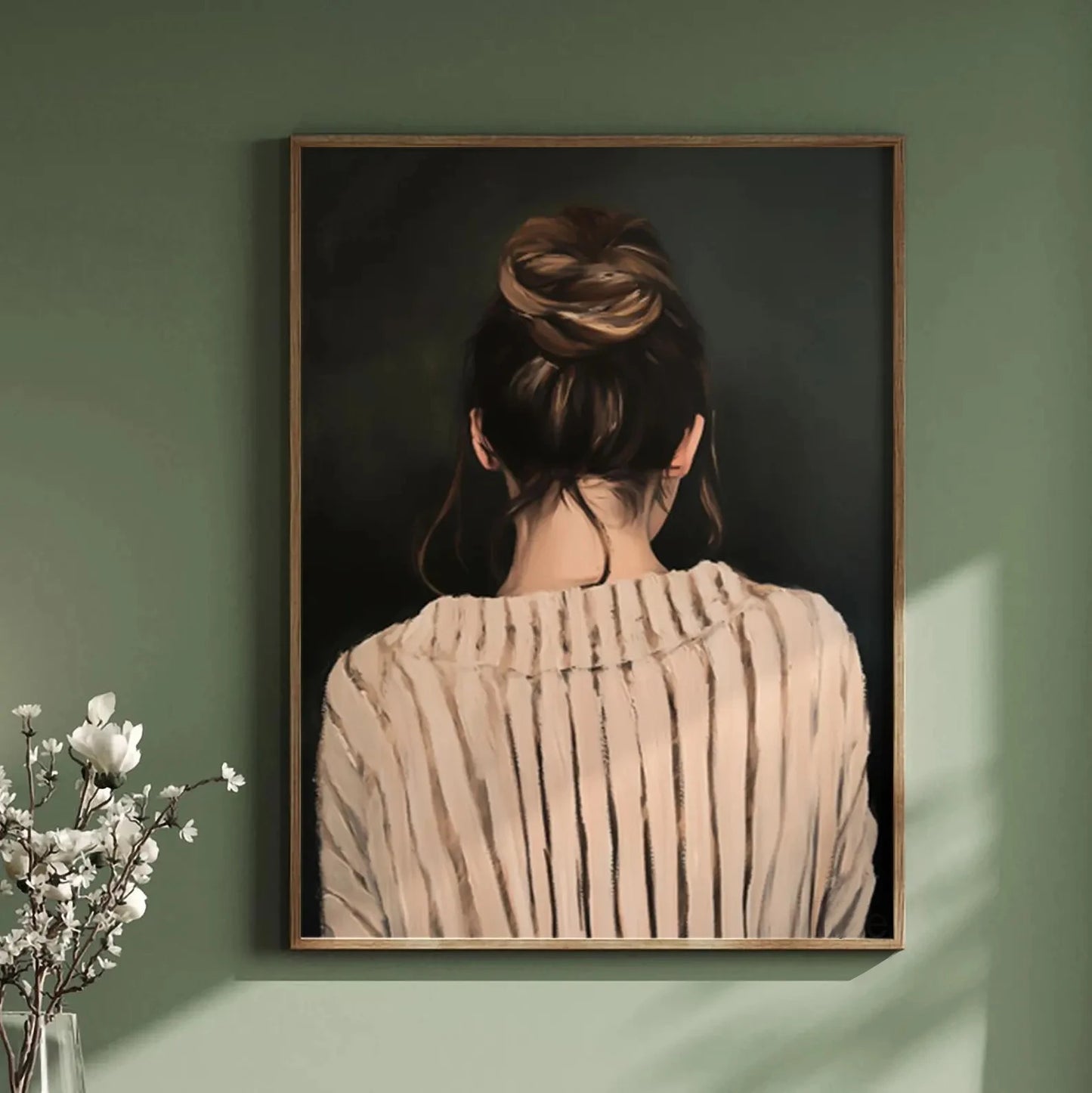 Green Abstract Flower Woman Canvas Print | Japandi Wall Art