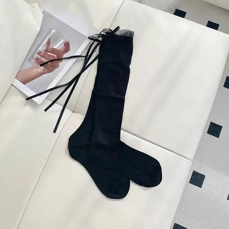 Women's Ballet Bow Slouch Socks – Lace Mid-Calf Breathable