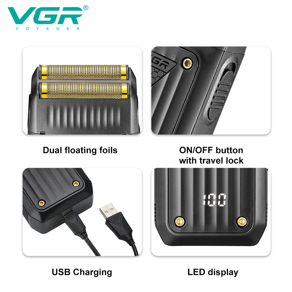 VGR 363 Razor Electric Shaver Professional Hair Trimmer Rechargeable Shaving Barber Beard Trimmer Foil Hair Shaver for Men Peaceful Pleasures Health and Wellness