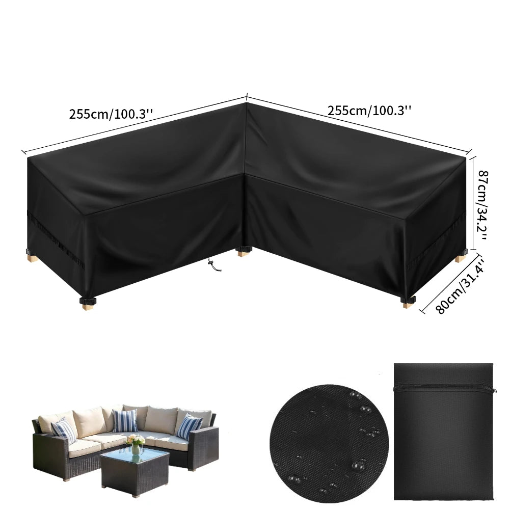 Outdoor Furniture Dust Cover 210D Oxford Cloth Garden Chair Cover Sofa Cover Waterproof Outdoor Patio Table Furniture Cover Peaceful Pleasures Health and Wellness Lshape 255x255x87cm