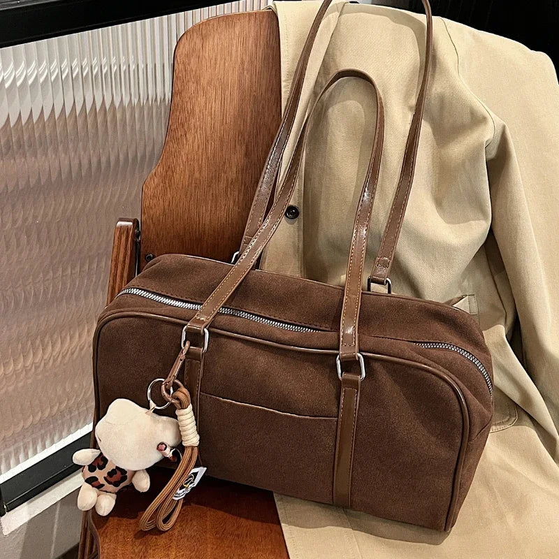 High End Suede Frosted Boston Hand Held Pillow Bag with Large Capacity Commuting Leisure Solid Color Single Shoulder Women's Bag Peaceful Pleasures Health and Wellness