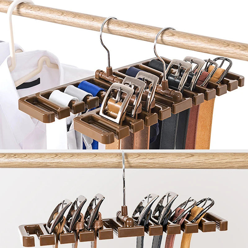 Multi-functional Tie Belt Hanger Wardrobe Closet Belts Scarf Hanging Organizer Rotating 10 Card Slots Storage Holder Rack Hook Peaceful Pleasures Health and Wellness