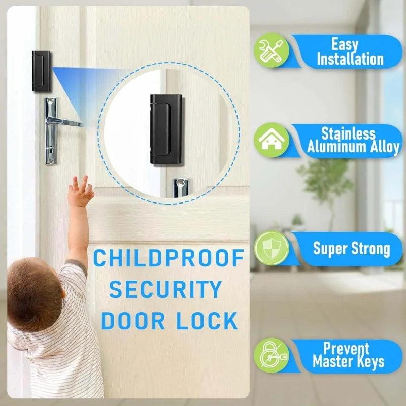 Home Security Door Lock with Screws,Childproof Door Reinforcement Locks, 3 Inch Stop for Inward Swinging Door,Upgrade Night Lock Peaceful Pleasures Health and Wellness
