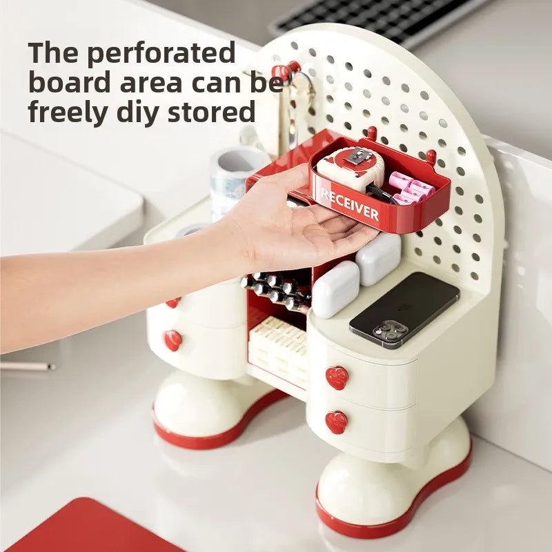 Multifunctional Desktop Organizer | Drawer, Pegboard & Compartments