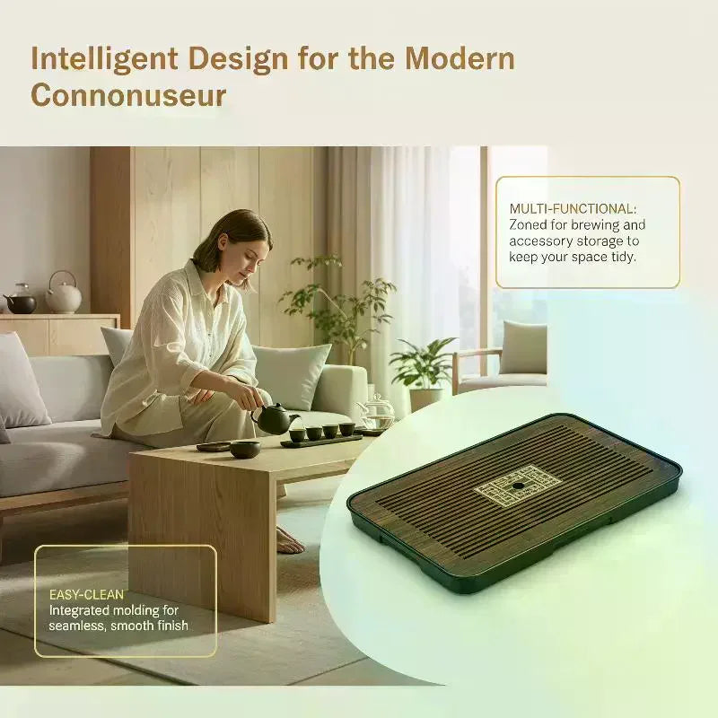 Gongfu Tea Tray Vintage Wood Drawer Storage & Drain Tea Ceremony Tray Peaceful Pleasures Health and Wellness