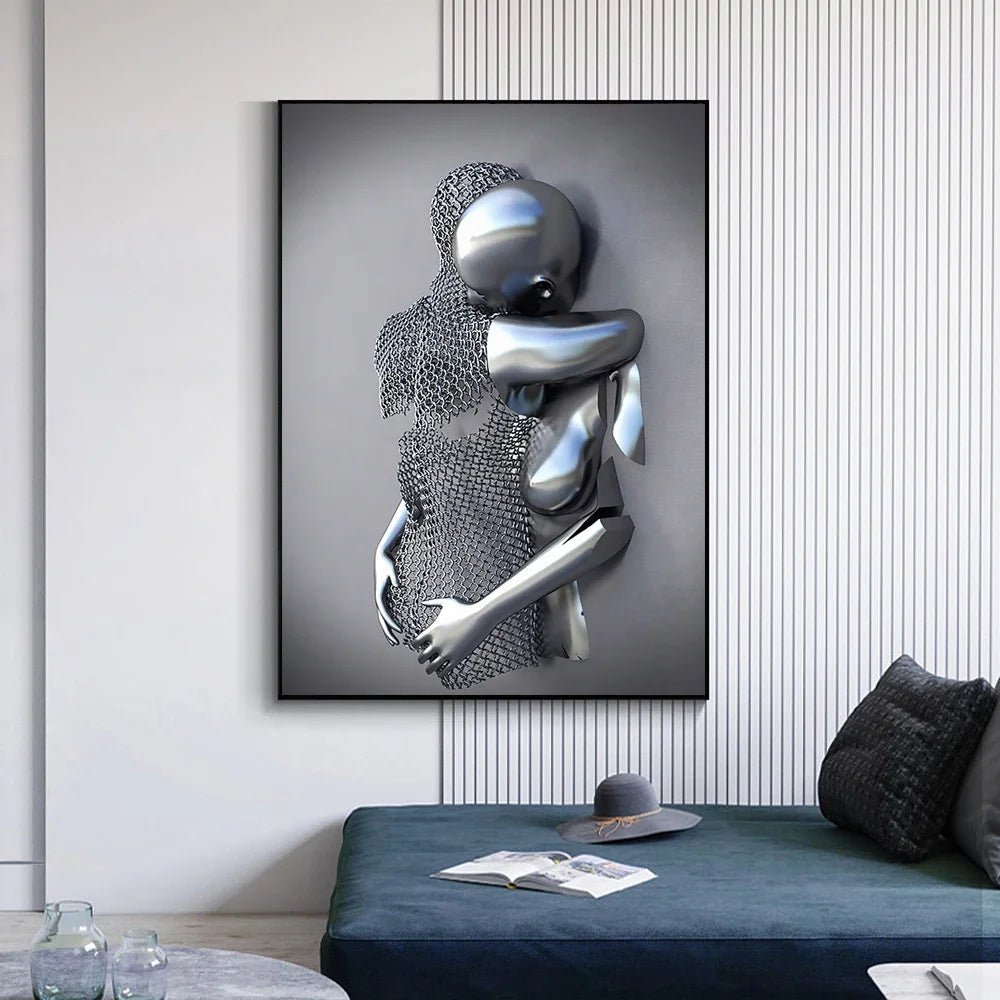 Abstract Couple Portrait Canvas Wall Art | Nordic Pop Print