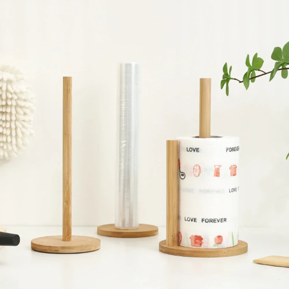 Bamboo Paper Towel Holder | Vertical Kitchen Organizer Stand