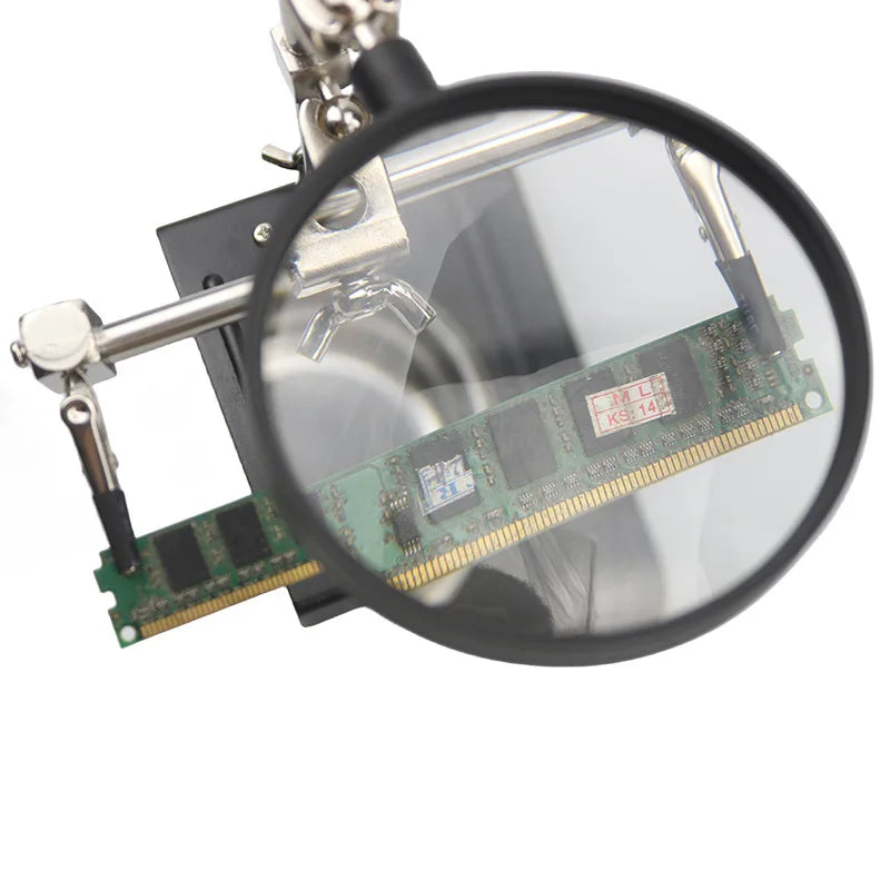 Iron Frame Bracket Maintenance Circuit Board Magnifying Glass, 3 Hand Welded 90Mm Lens, 6X Magnification Peaceful Pleasures Health and Wellness