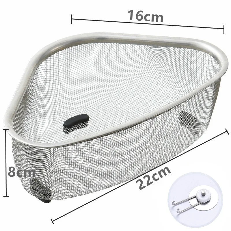 Stainless Steel Triangle Sink Drain Basket & Organizer Rack