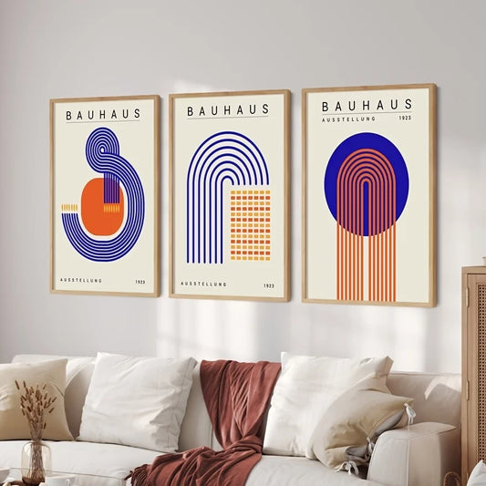 3-Piece Blue Bauhaus Abstract Geometric Canvas Wall Art Set Canvas Wall Art Set Peaceful Pleasures Health and Wellness G4632-3pcs 40x60cm Unframed