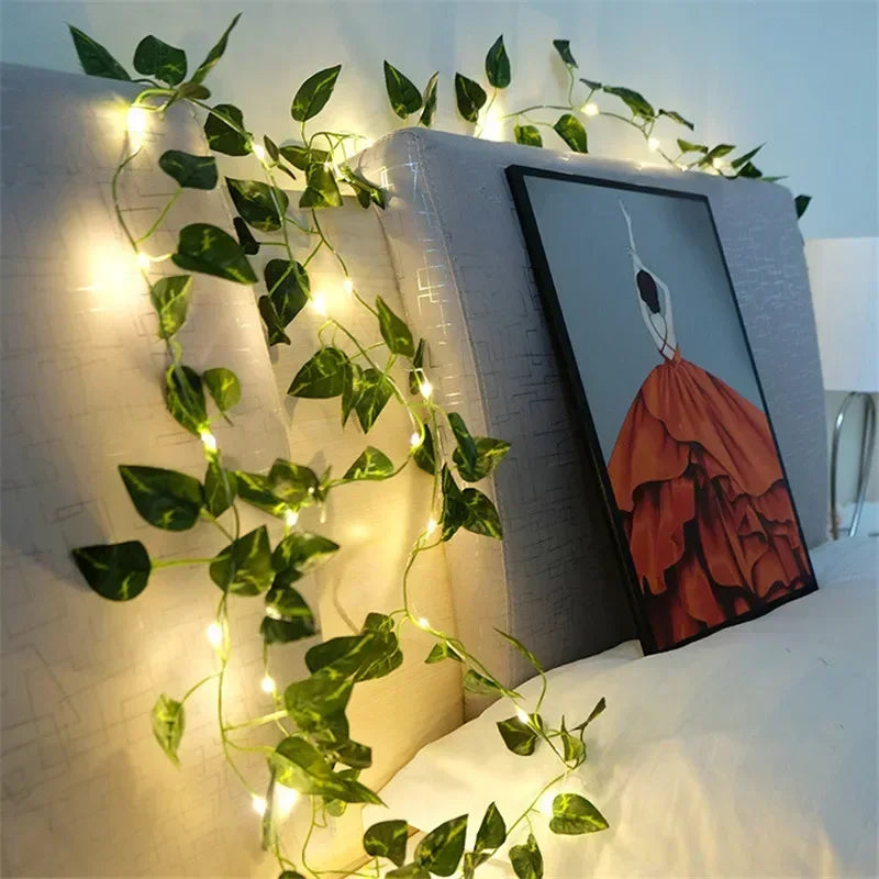Solar Floral Green Leaf Fairy String Lights – Vine Garland