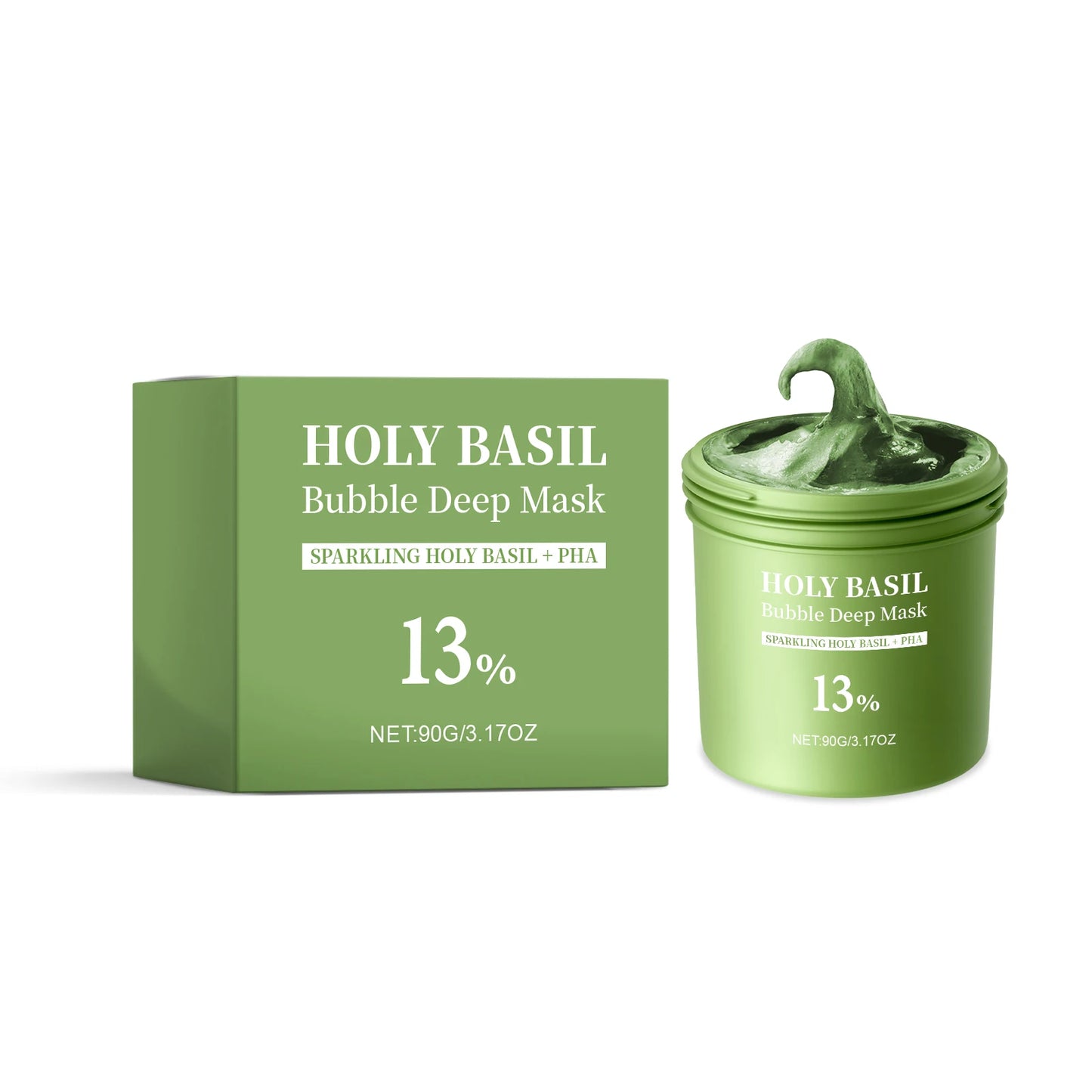 Basil Bubble Cleansing Mask Reduce Blackheads Purify Skin Oil Control Gentle Exfoliate Remove Pores Dirt Moisturizes Mud Mask Peaceful Pleasures Health and Wellness 90g 90g