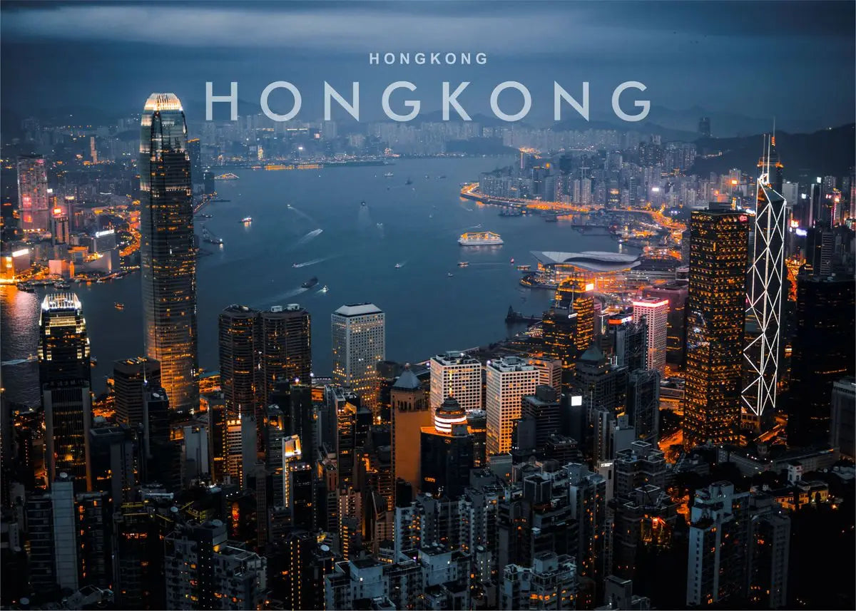 Hong Kong Night View Canvas Wall Art | Modern Cityscape Poster