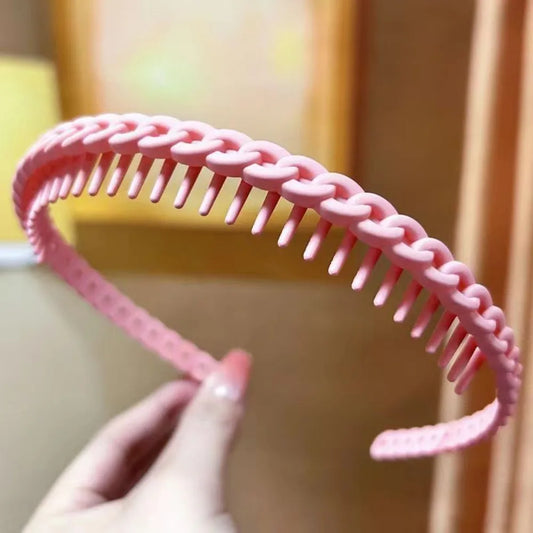 Frosted Anti-Slip Toothed Headbands – Multicolor Wave Braided Hair Headband Oasis Select Pink