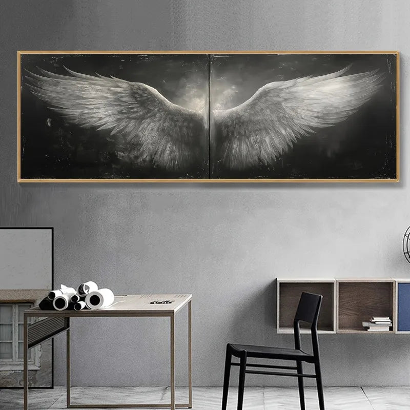 Retro Angel Wings Canvas Print | Black & White Wall Art Poster Canvas Wall Art Peaceful Pleasures Health and Wellness