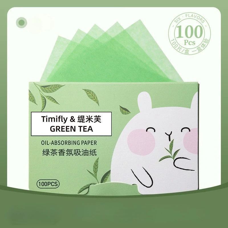100 Pieces Fragrance Facial Oil-absorbing Paper for T-zone Oil Control Peaceful Pleasures Health and Wellness Green Tea