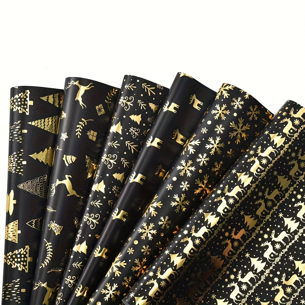 Christmas Foil Wrapping Paper Gold & Black 50x70cm