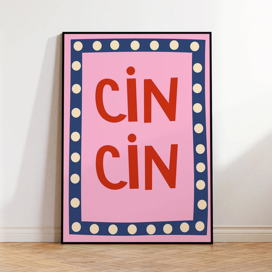 Pink Cin Cin Quote Canvas Wall Art Print | Minimalist Decor Canvas Wall Art Print Peaceful Pleasures Health and Wellness G4286 30x40cm Wood Framed