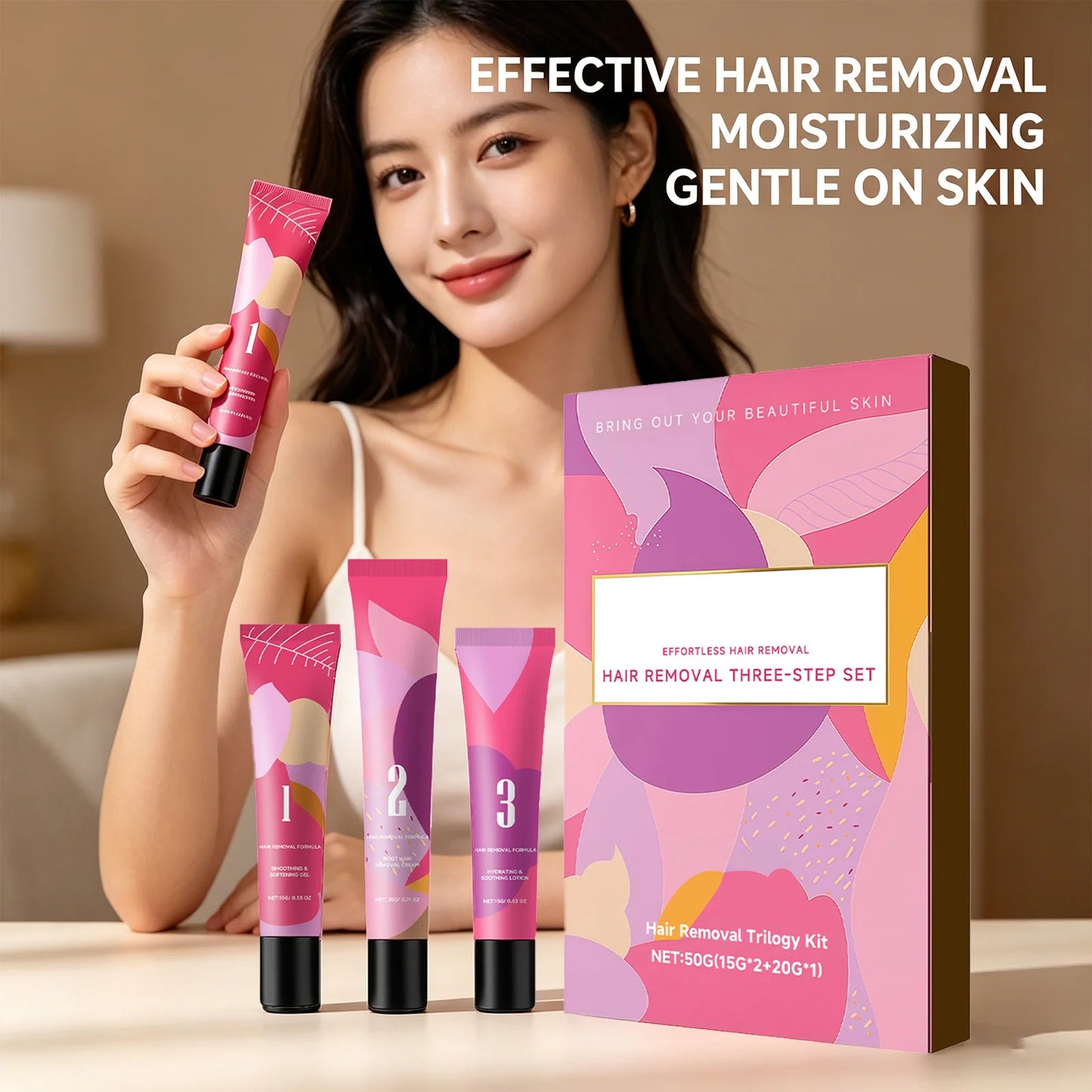 Facial Hair Removal 3-Step Kit | Sensitive Skin, 50g Hair Removal Cream Kit Peaceful Pleasures Health and Wellness