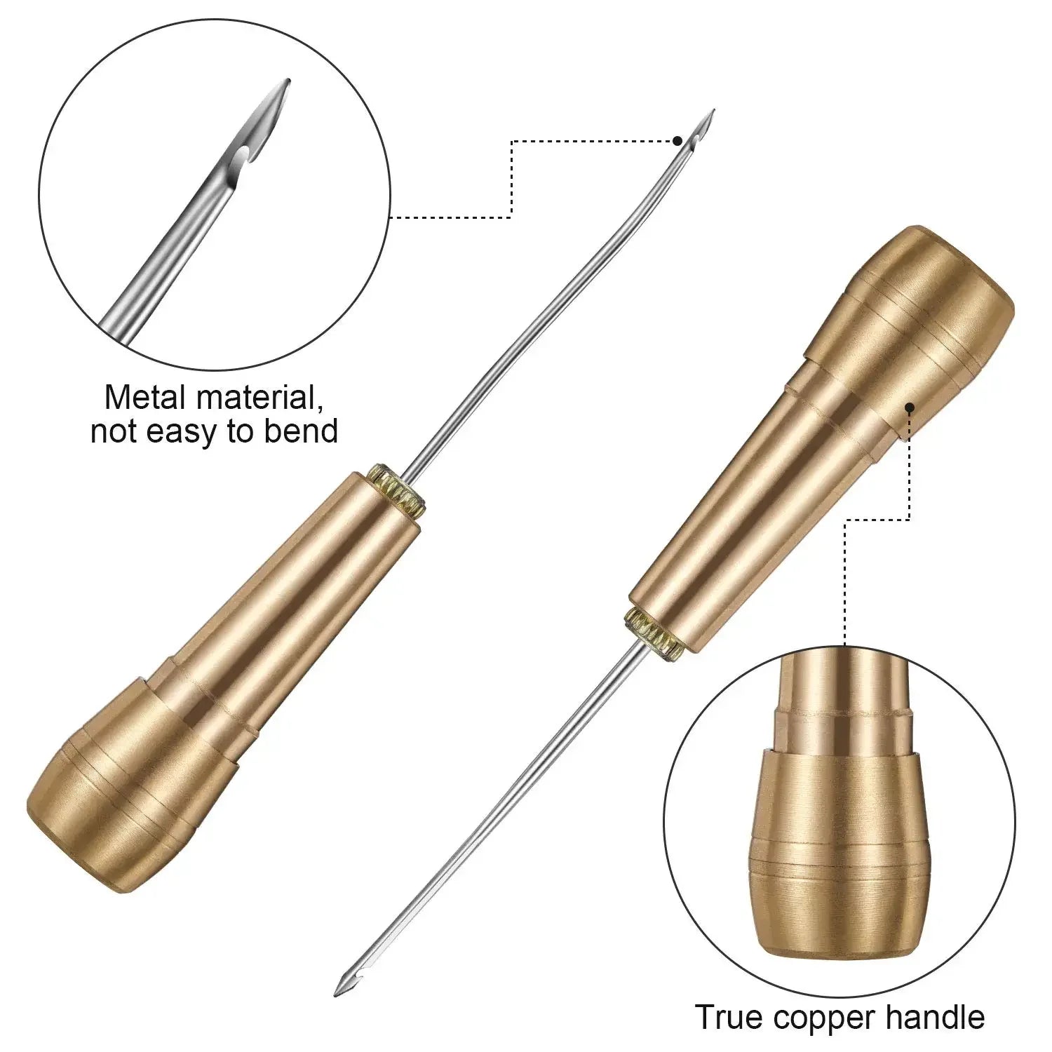 Copper Handle Leather Sewing Special Shoe Repair Tool Awl Handle Replaceable Head Hook Straight Hook Artifact Copper Handlel Peaceful Pleasures Health and Wellness