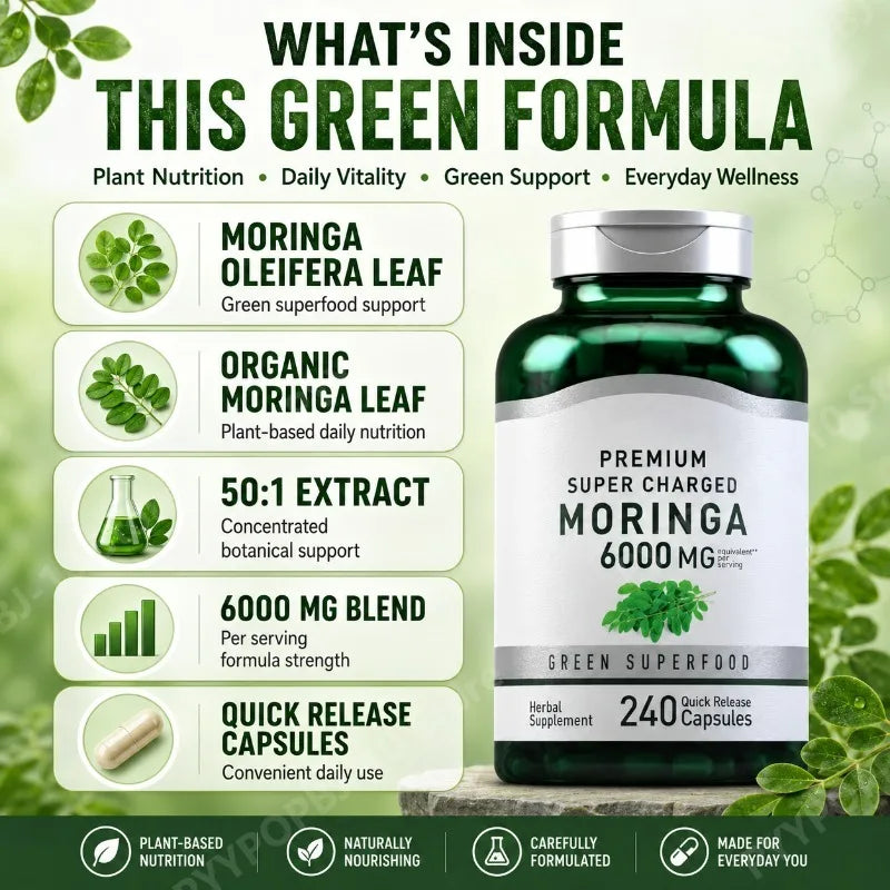 Moringa 6000mg Green Superfood Capsules – 240 Count Daily