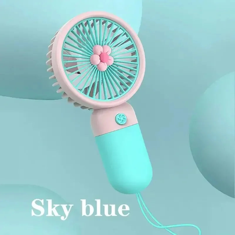Macaron Mini Handheld Fan – USB Rechargeable Flower Design