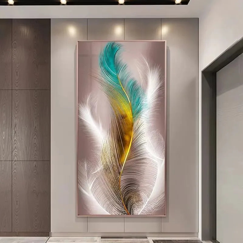 Nordic Luxury Abstract Wall Art Golden White Feathers Canvas Painting Gold Ribbon Posters for Porch Corridor Home Decoration Peaceful Pleasures Health and Wellness ZLH3199 30x45cm No Frame
