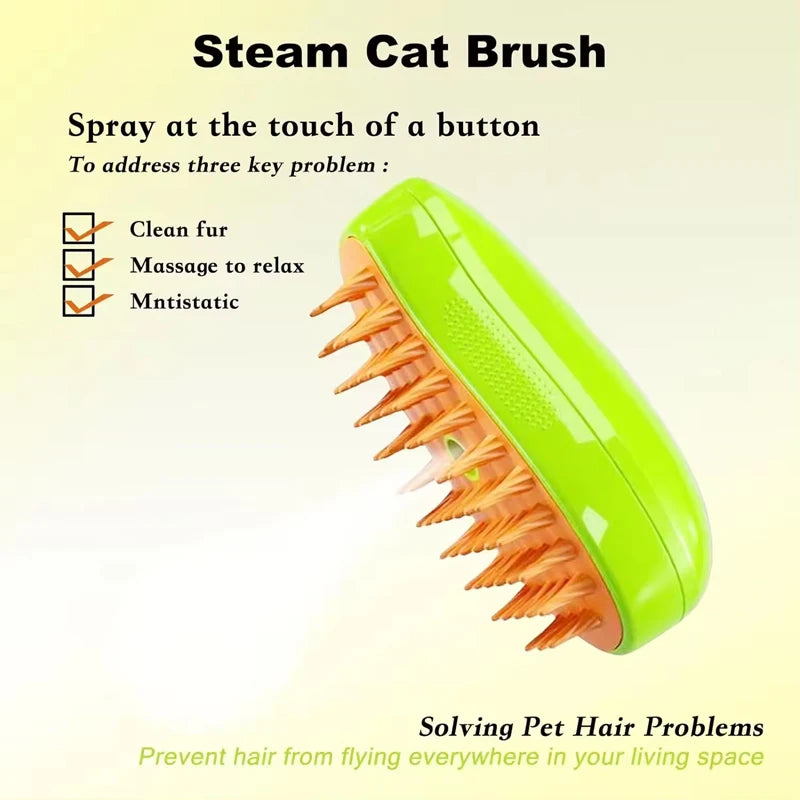 3-in-1 Electric Cat Grooming Comb Fabric Steam Spray Spin Brush for Animal Hair Removal and Massage for Pet Cleaning & Bathing Peaceful Pleasures Health and Wellness