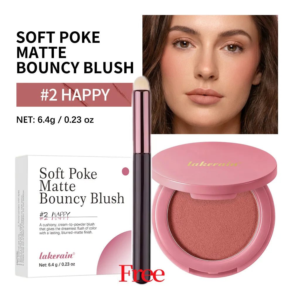 Lakerain Soft Poke Matte Blush Palette with Free Brush Matte Blush Palette Peaceful Pleasures Health and Wellness 02 Happy