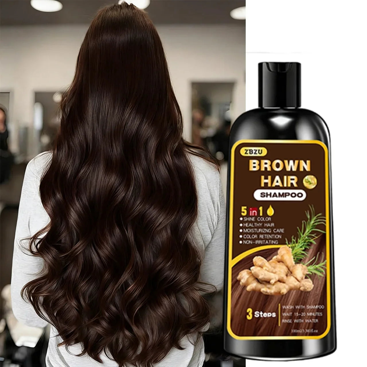 5-in-1 Ginger & Biotin Hair Dye Shampoo – Gray Coverage