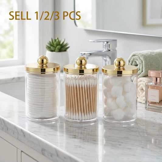 Acrylic Round Q-tip Holder & Cotton Ball Dispenser – Bathroom Organizer Jars (1, 2, or 3 Pcs) Peaceful Pleasures Health and Wellness