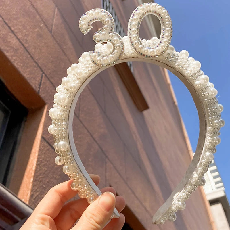 30th Birthday Pearl Tiara Crown Headband | Dirty Thirty Party Birthday Party Tiara Peaceful Pleasures Health and Wellness