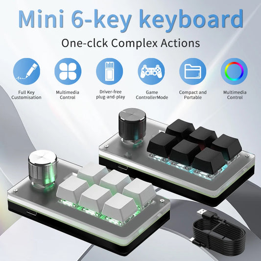 Wired Custom RGB 6 Key 1 Knob Keyboard Programming Macro Gaming Keypad Copy Paste PS Mechanical Keyboard Hot Swap Macro Keyboard Peaceful Pleasures Health and Wellness