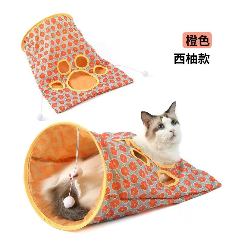 Foldable Cat Tunnel Toy – Crinkle Paper, Plush Balls & Mouse