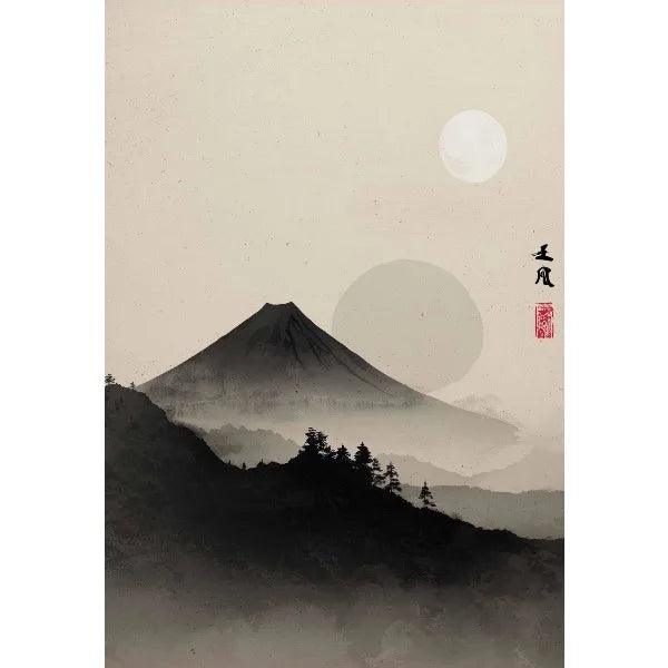 Japanese Ukiyo-e Zen Mountain Canvas Wall Art Print | Landscape