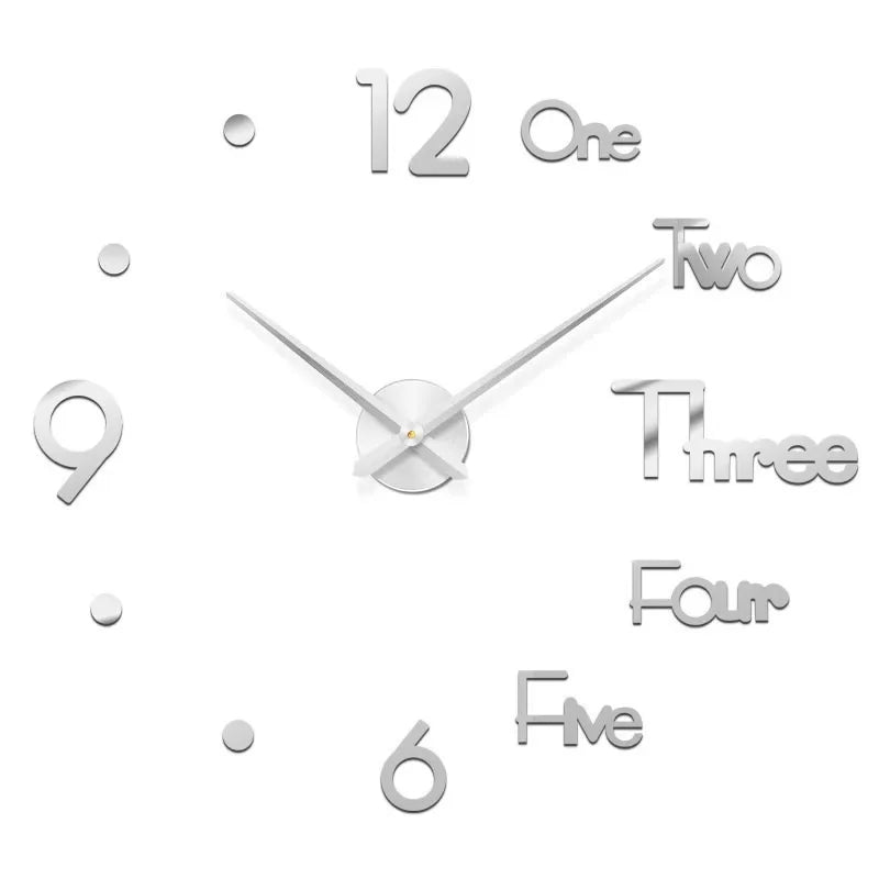 Modern 3D DIY Frameless Wall Clock – Acrylic Mirror Number Stickers Quartz Home Decor (40–130cm)