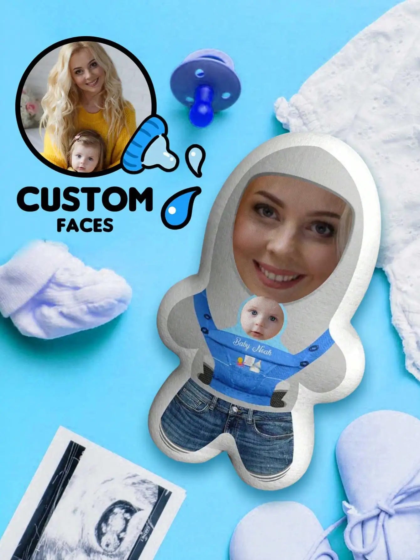 Custom Pillow with 2 Faces Photo Text 4 Sizes Personalized Shaped Funny Pillow For Couple Pet Lovers Gift For Mother Father Day Peaceful Pleasures Health and Wellness Blue 10x20cm