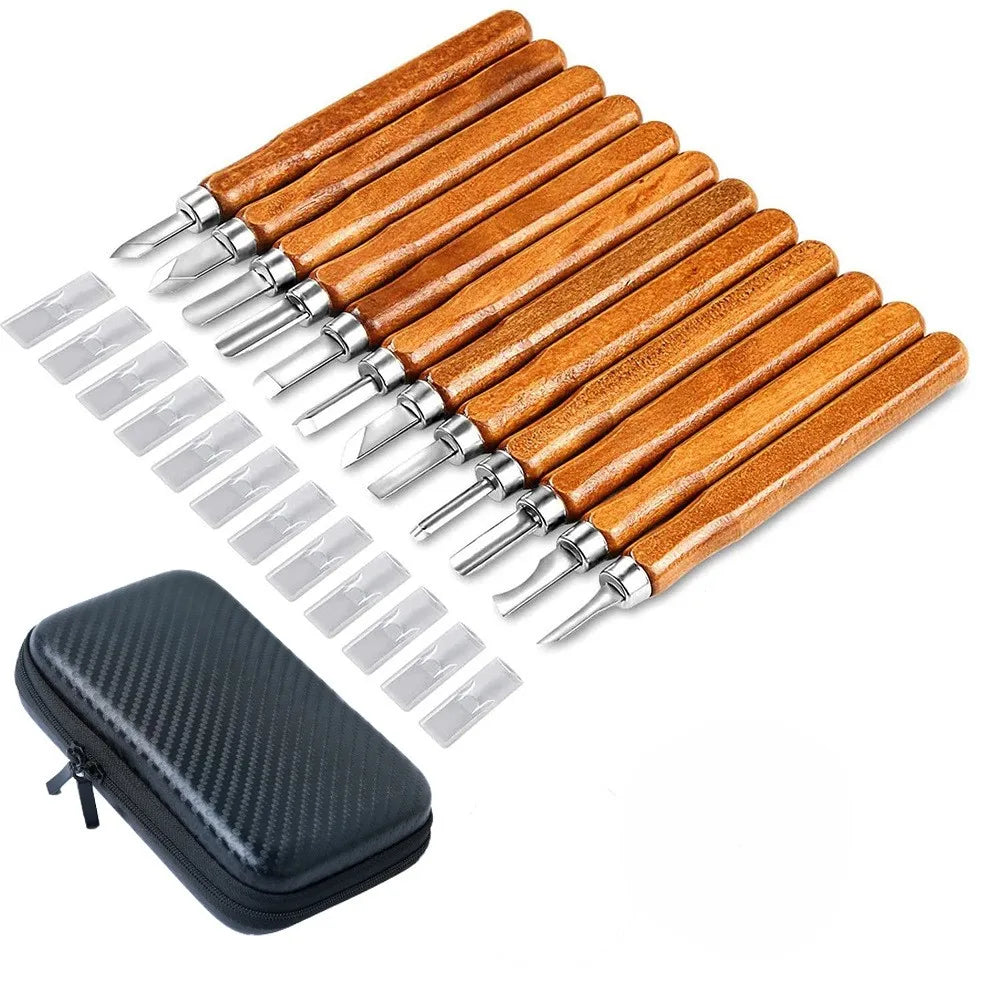 Wood Carving Chisel 12Pcs Art Knife Set HRC62 Multifunctional Handcraft Wooden Handle Cut Tools Organizer Parts Garden Crafts Peaceful Pleasures Health and Wellness 12PCS