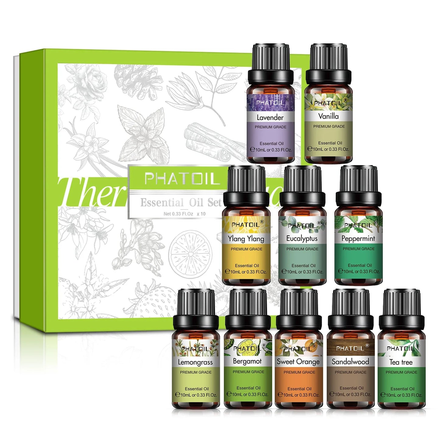 PHATOIL 10ml Pure Natural Essential Oils for Diffuser & Aromatherapy