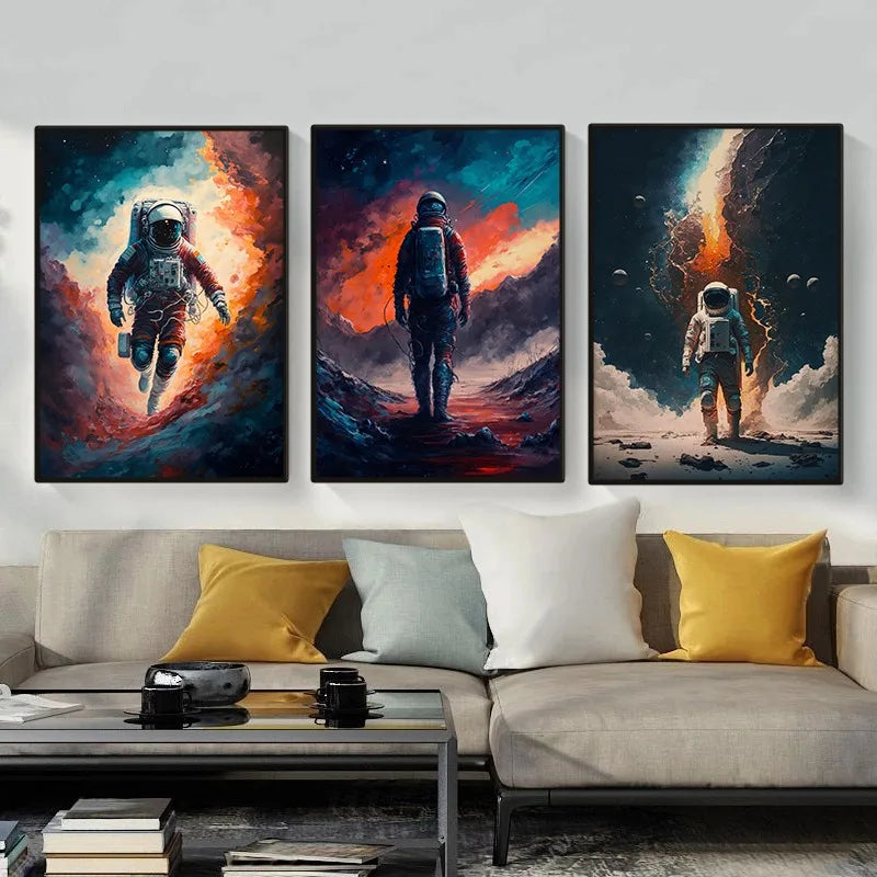 Astronaut Canvas Wall Art | Modern Sci-Fi Space Poster Print Canvas Wall Art Peaceful Pleasures Health and Wellness