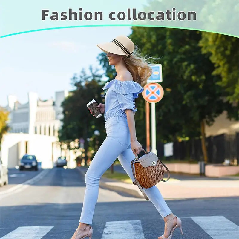 Women's Wide Brim Straw Sun Hat – Breathable UV Protection