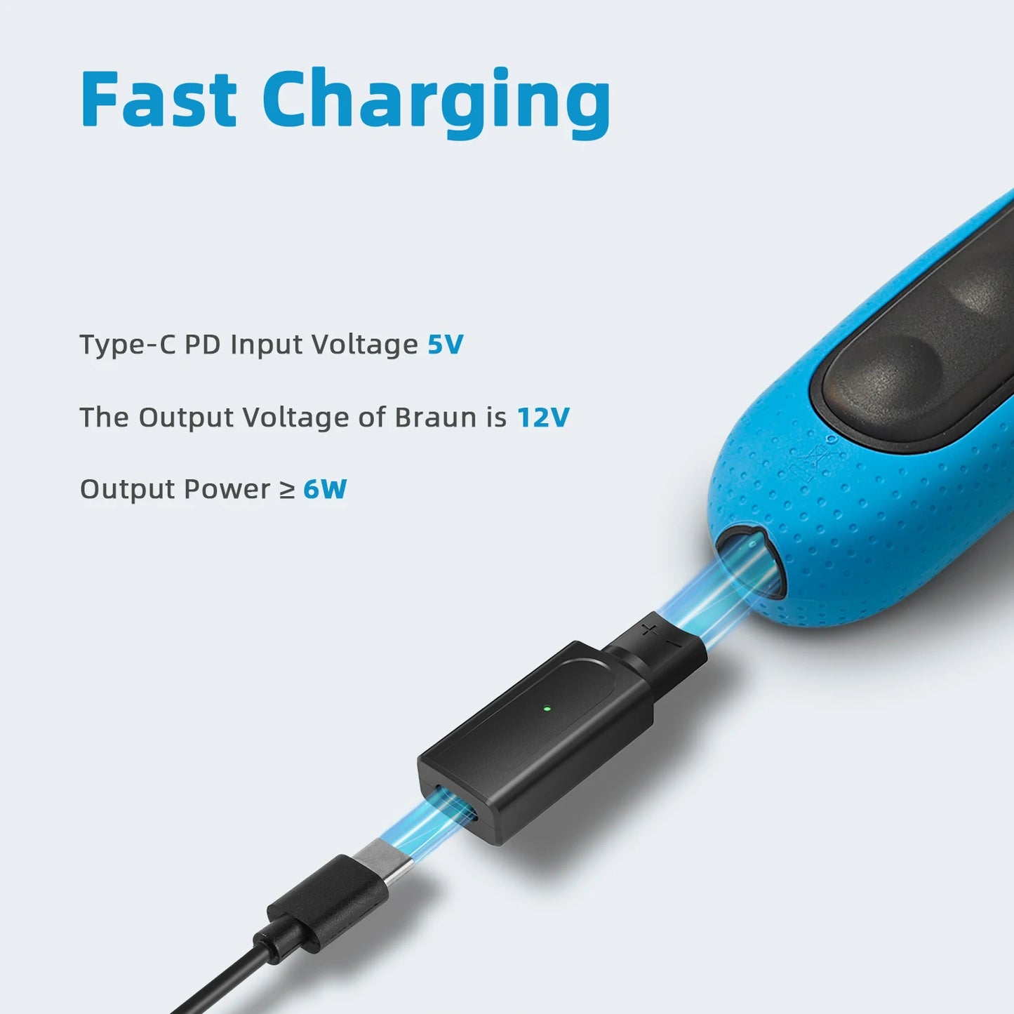 12V USB-C Shaver Adapter for Braun Series 3 5 7 9 with LED