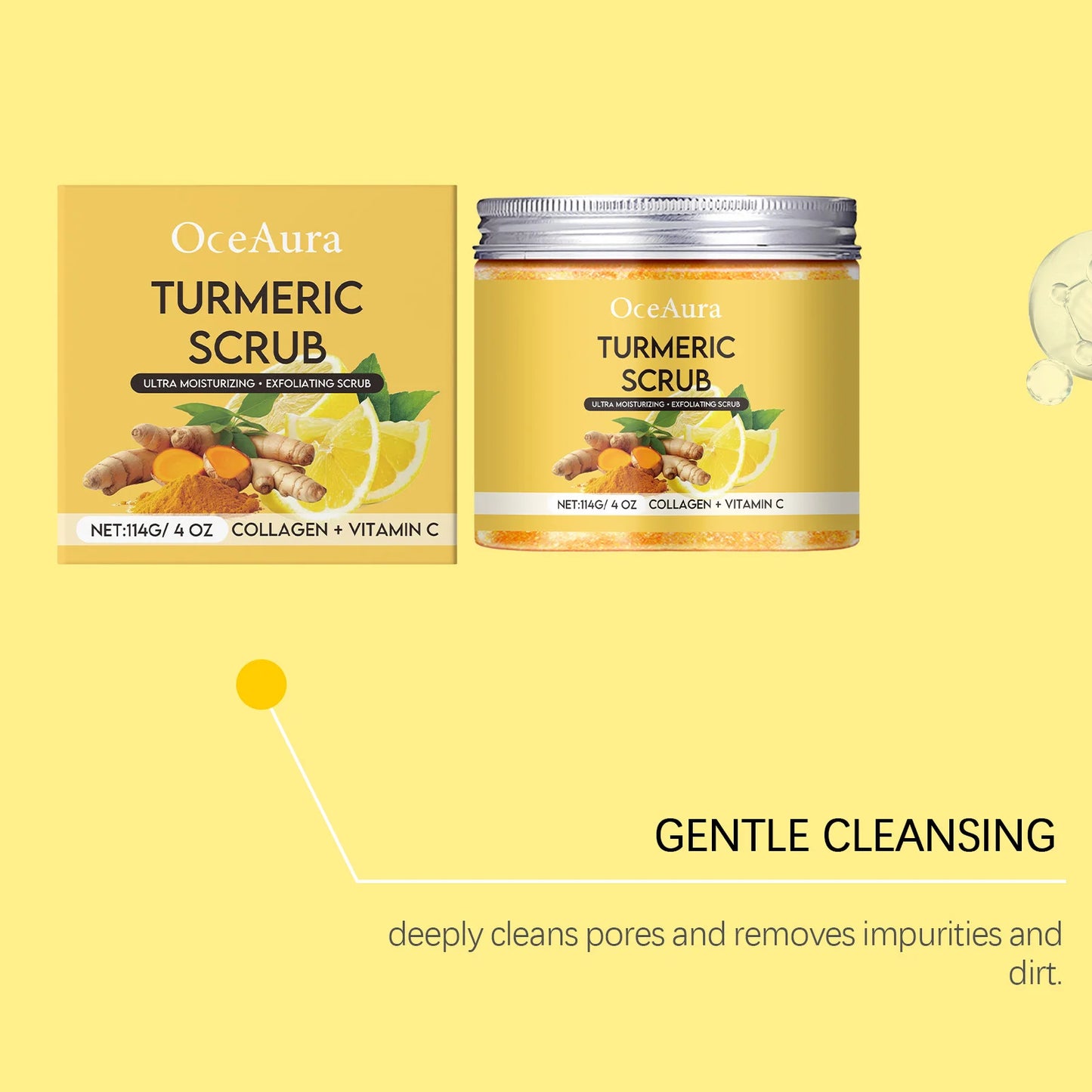Turmeric Exfoliating Body Scrub Brightening Deeply Cleansing Dead Skin Removal Improve Dullness Refreshing Smoothing Body Scrub Peaceful Pleasures Health and Wellness