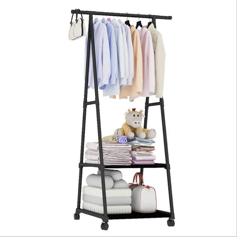Floor Standing Double-Pole Clothes Rack | Foldable Garment Hanger
