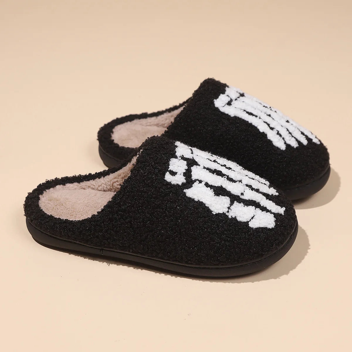 Women's Halloween Skull Plush Indoor Slippers – Warm Non-Slip
