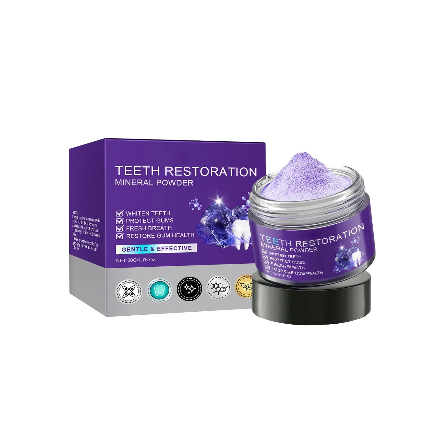 Purple Cleaning Tooth Powder Reduce Gum Discomfort Decompose Dental Plaque Preventing Tooth Decay Fresh Breath Oral Care Powder Peaceful Pleasures Health and Wellness 50g