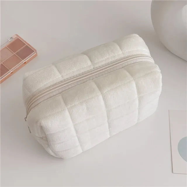 Large Faux Fur Cosmetic Bag – Travel Makeup Organizer Pouch