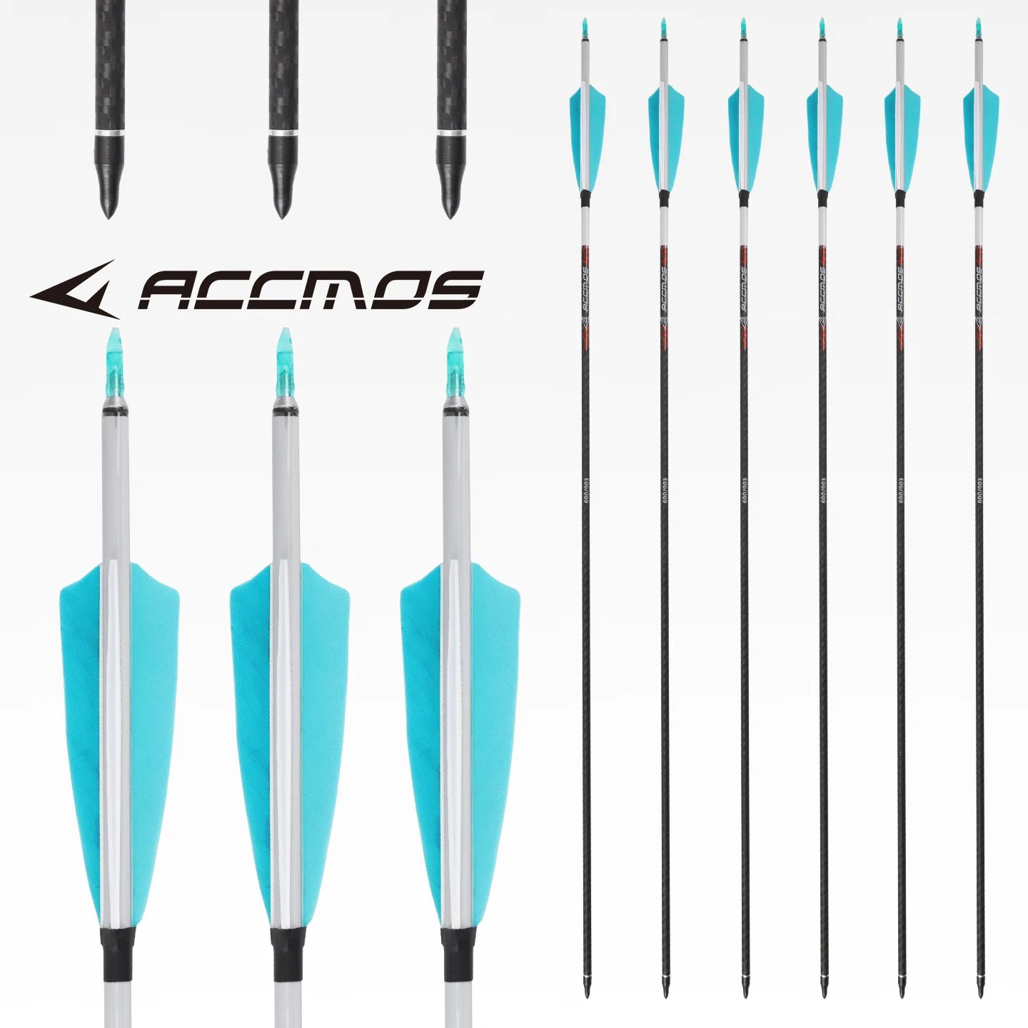 6 12 ACCMOS 3K Carbon Fiber Archery Arrows ID6 White Natural Feathers