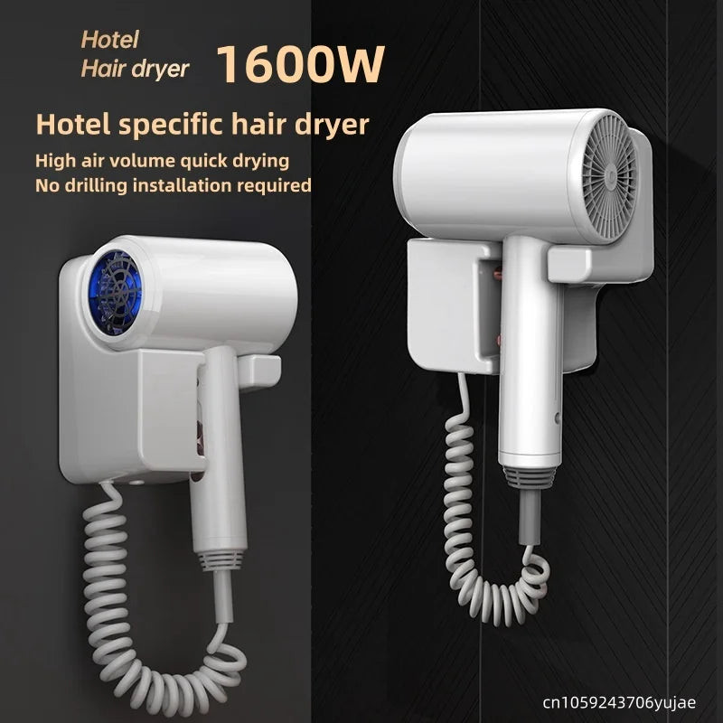 Latest Hotel/Guesthouse Specific Wall Mounted Non Punching Hair Dryer 1600w High-Power Fast Drying Blue Light Hair Care Hair Dry Peaceful Pleasures Health and Wellness