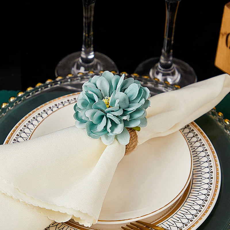 Floral Napkin Rings Set of 6 | Silk Flower Table Décor